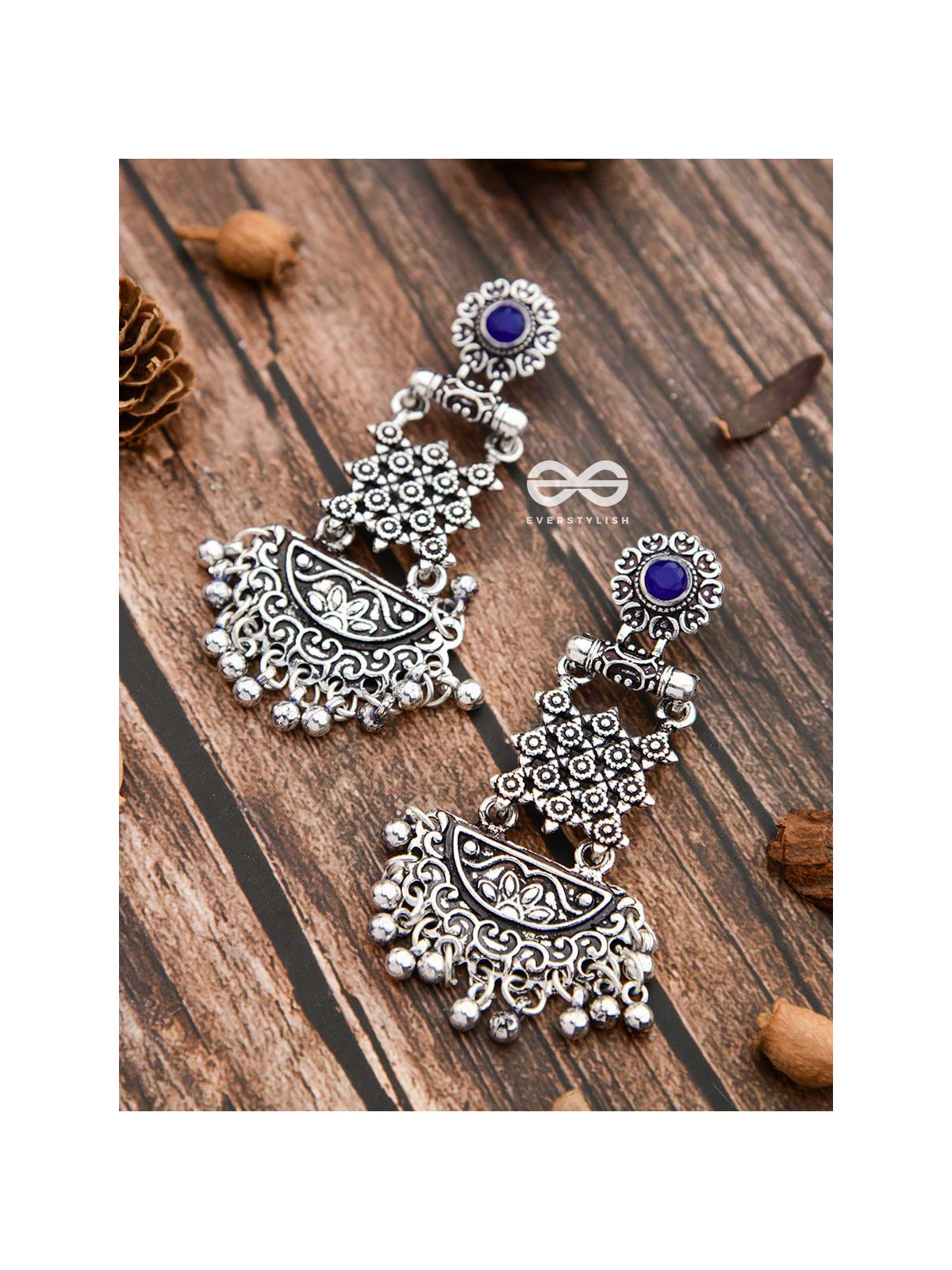 The Embellished Oxidised Collection - Intricate Delight Earrings- Blue