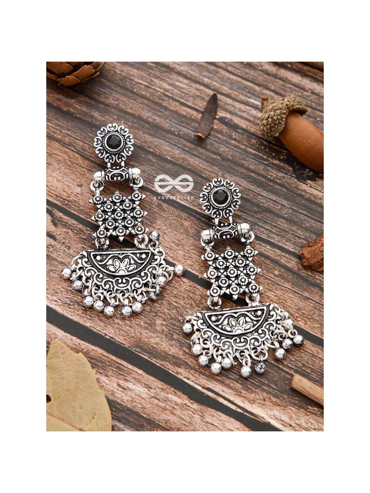 The Embellished Oxidised Collection - Intricate Delight Earrings- Black