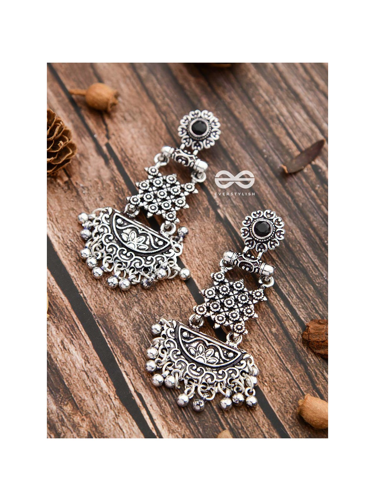 The Embellished Oxidised Collection - Intricate Delight Earrings- Black