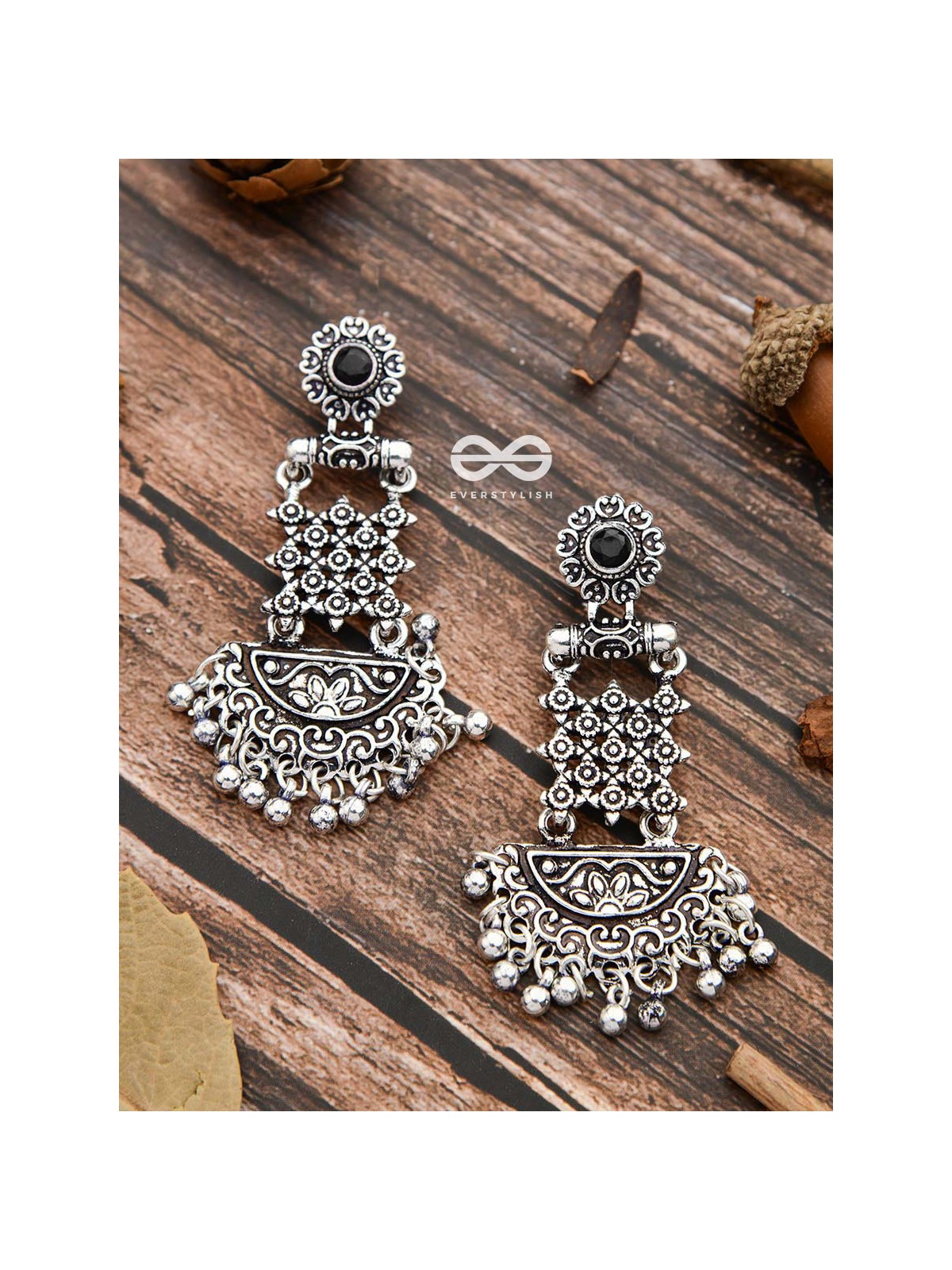 The Embellished Oxidised Collection - Intricate Delight Earrings- Black