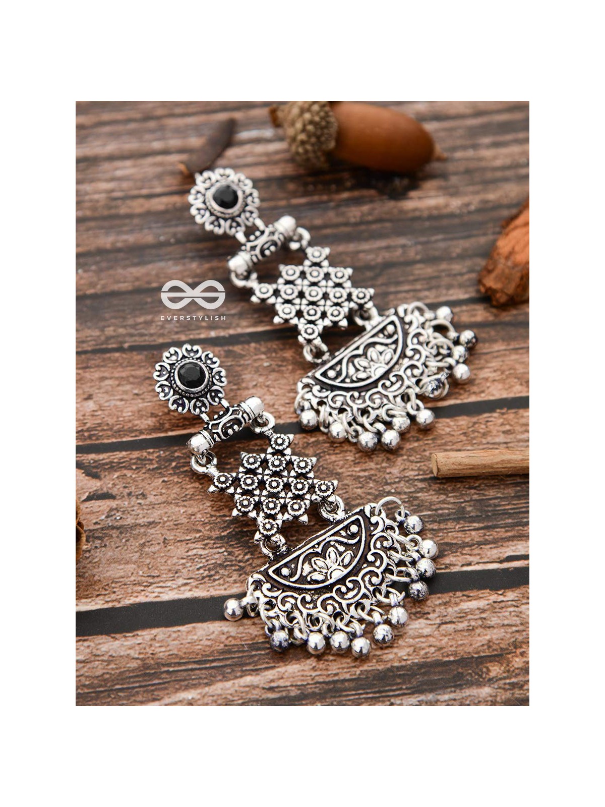 The Embellished Oxidised Collection - Intricate Delight Earrings- Black