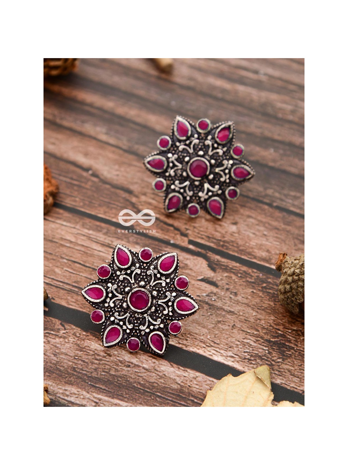 The Starry Diva Earrings - Red - The Embellished Oxidised Collection