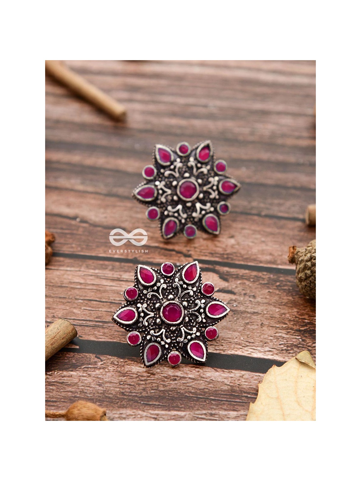 The Starry Diva Earrings - Red - The Embellished Oxidised Collection