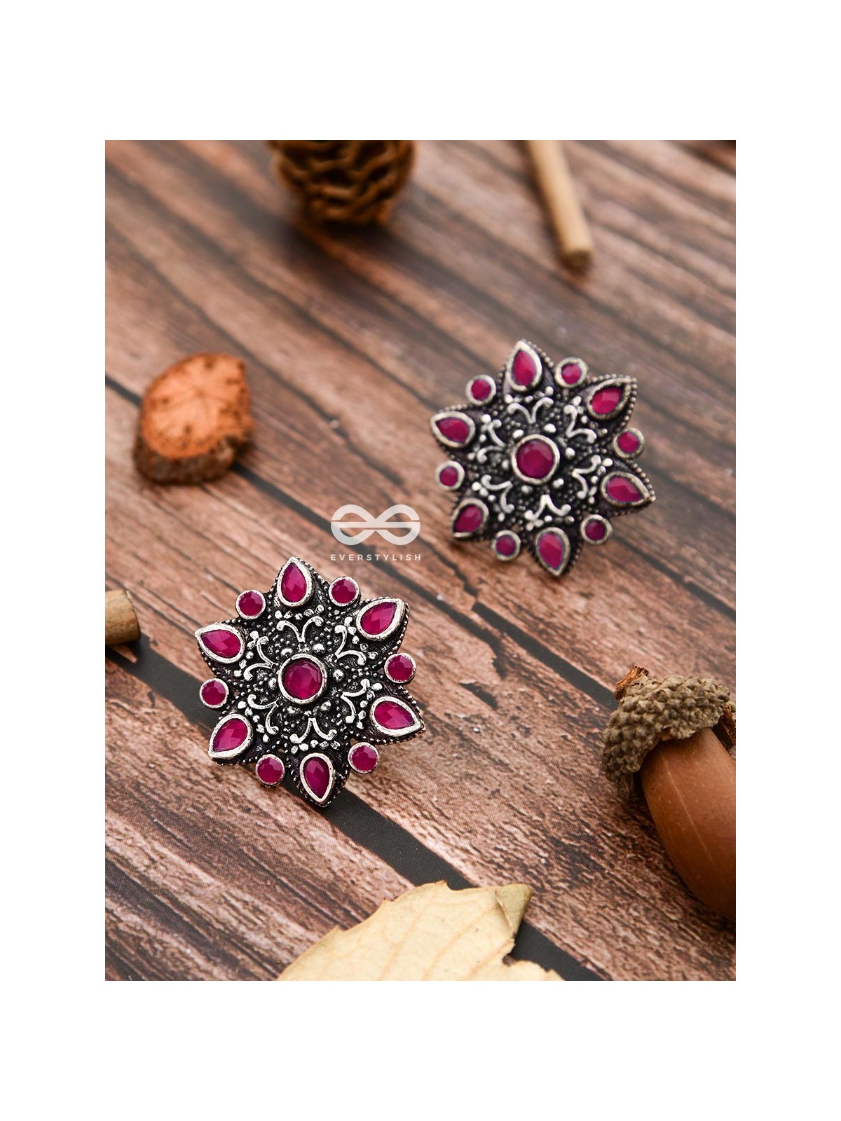 The Starry Diva Earrings - Red - The Embellished Oxidised Collection