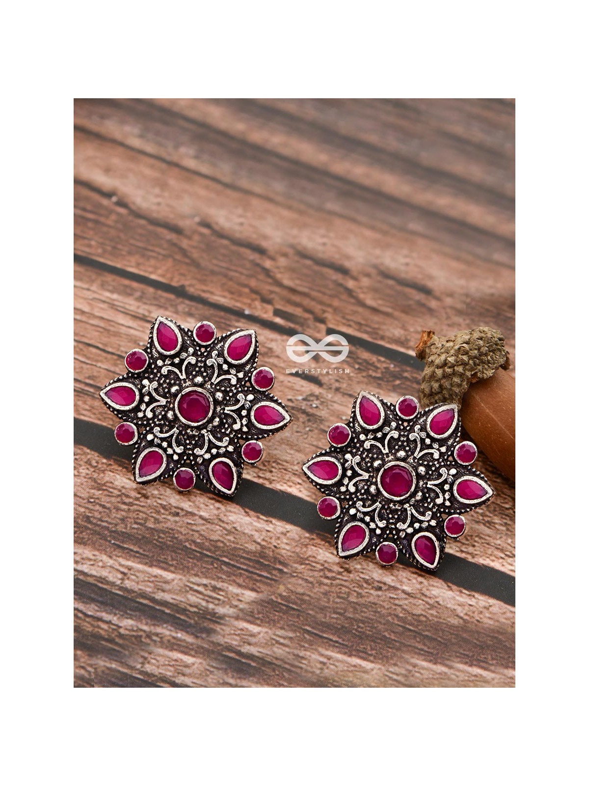 The Starry Diva Earrings - Red - The Embellished Oxidised Collection