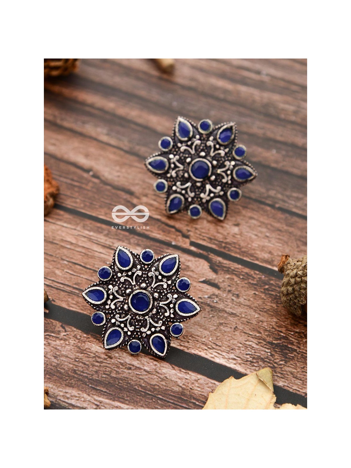 The Starry Diva Earrings - Blue - The Embellished Oxidised Collection