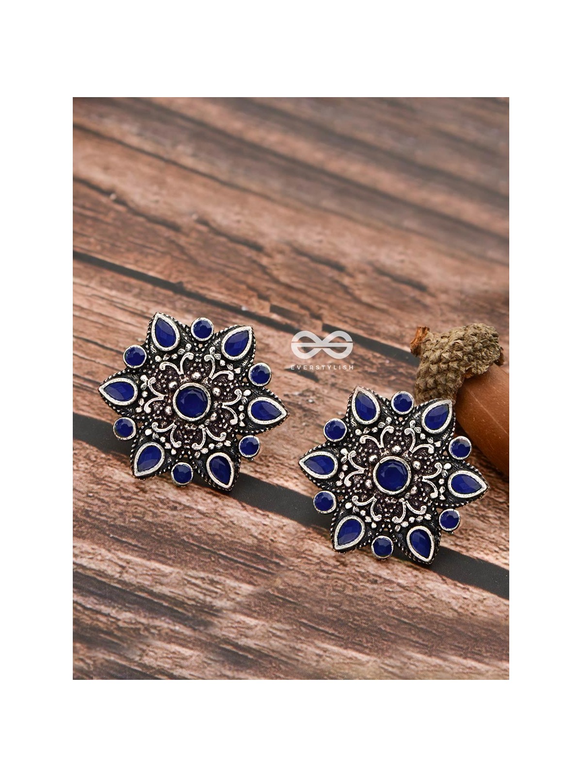 The Starry Diva Earrings - Blue - The Embellished Oxidised Collection