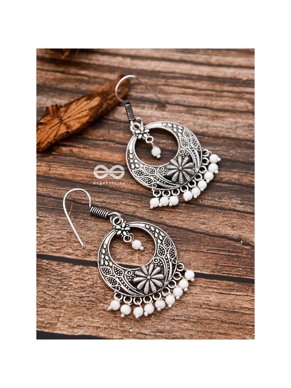 The White Elegance Traditional Motif Earrings