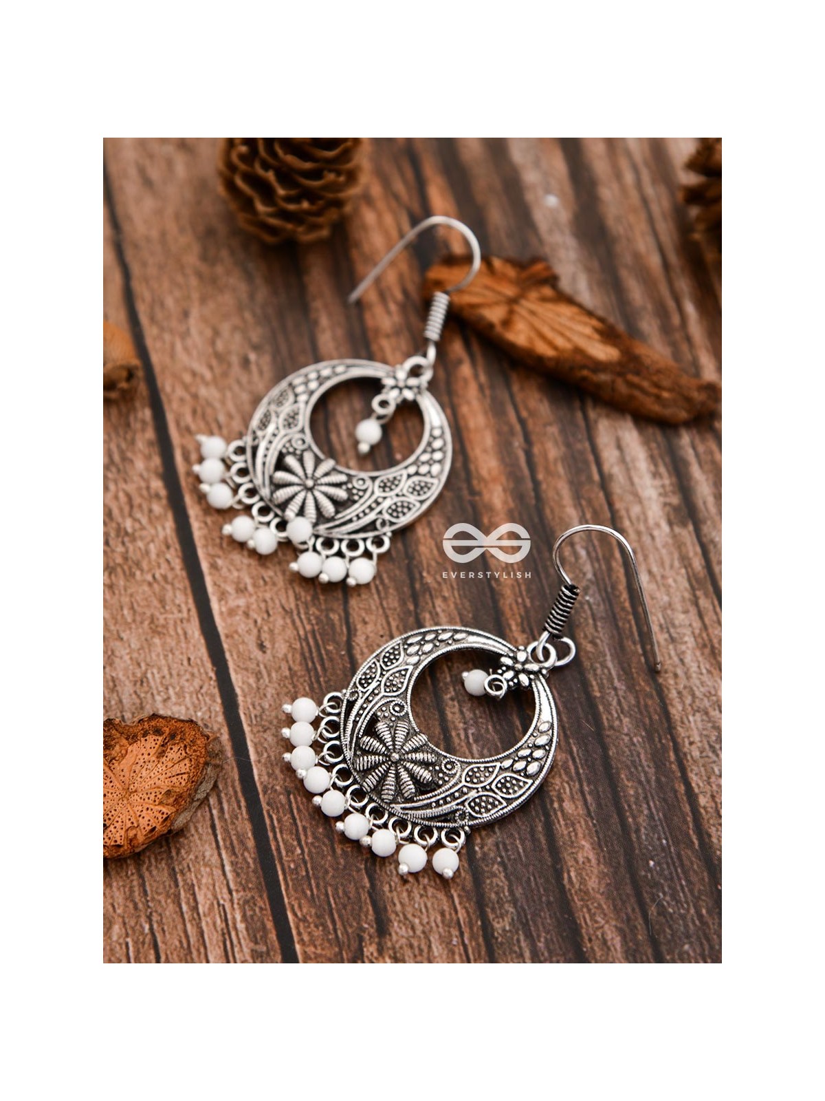 The White Elegance Traditional Motif Earrings