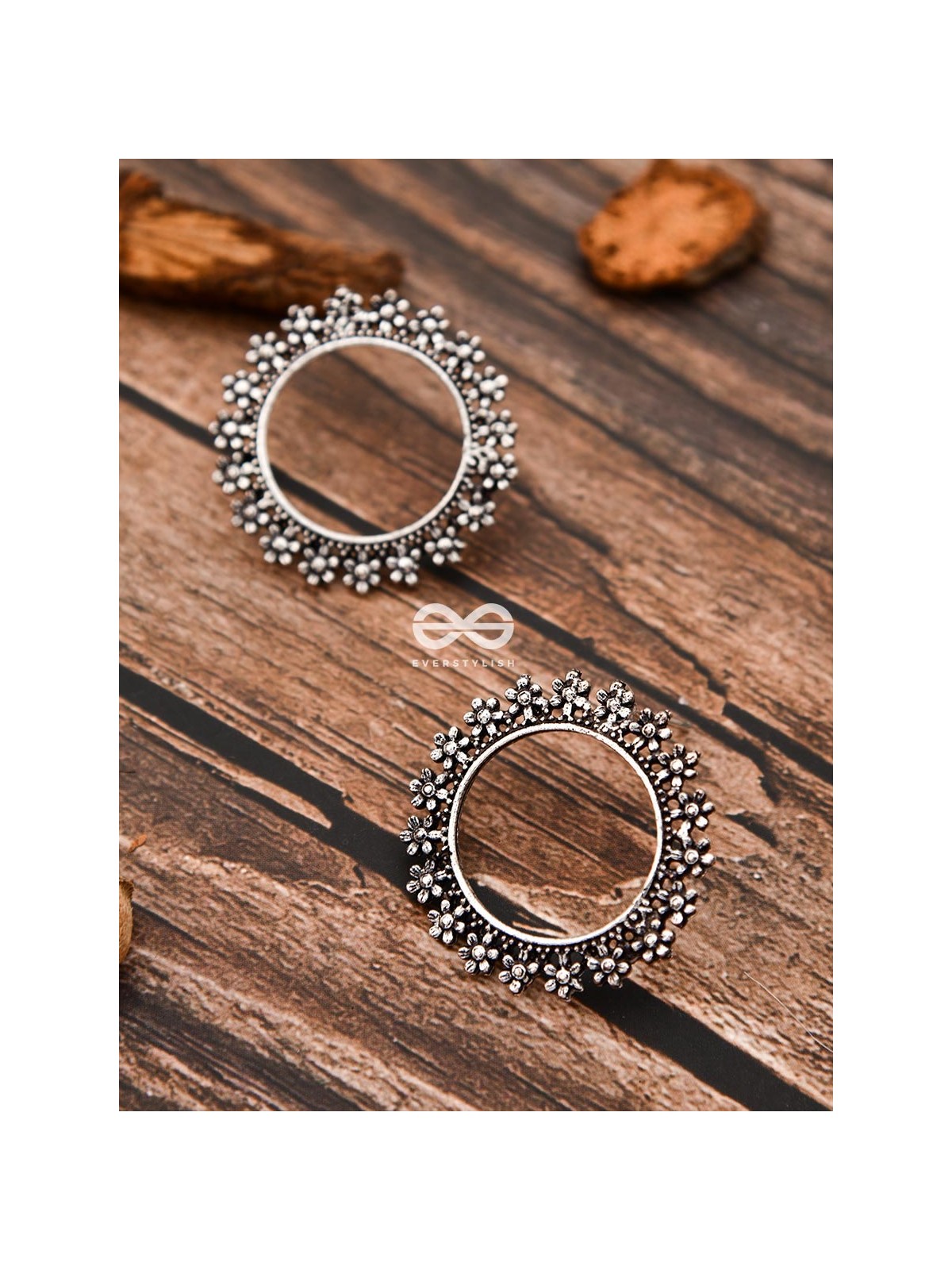The Flowery Circles - Oxidised Boho Earrings