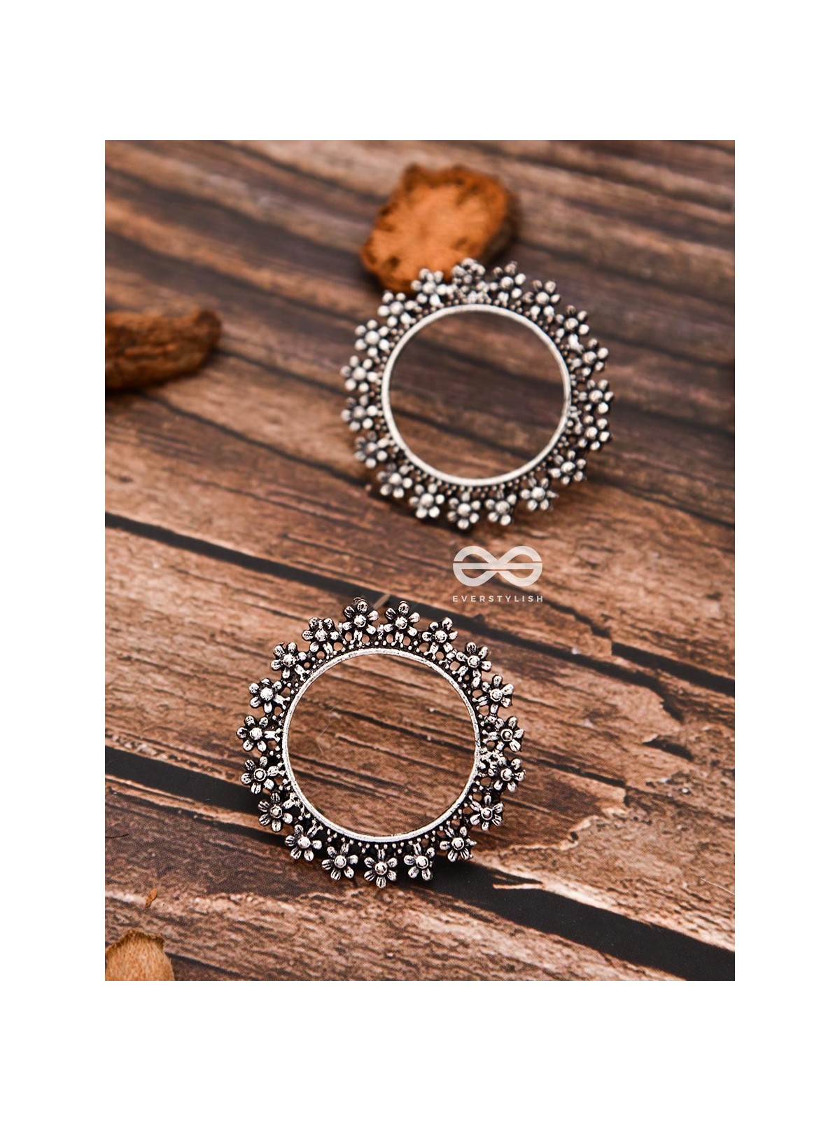 The Flowery Circles - Oxidised Boho Earrings