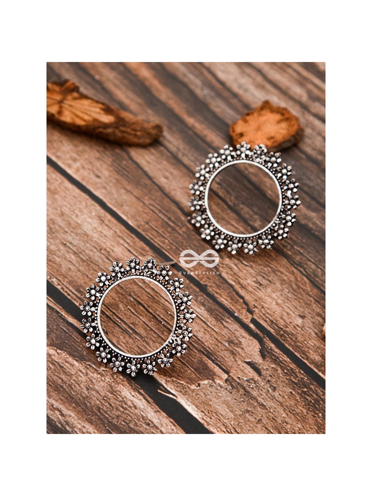 The Flowery Circles - Oxidised Boho Earrings