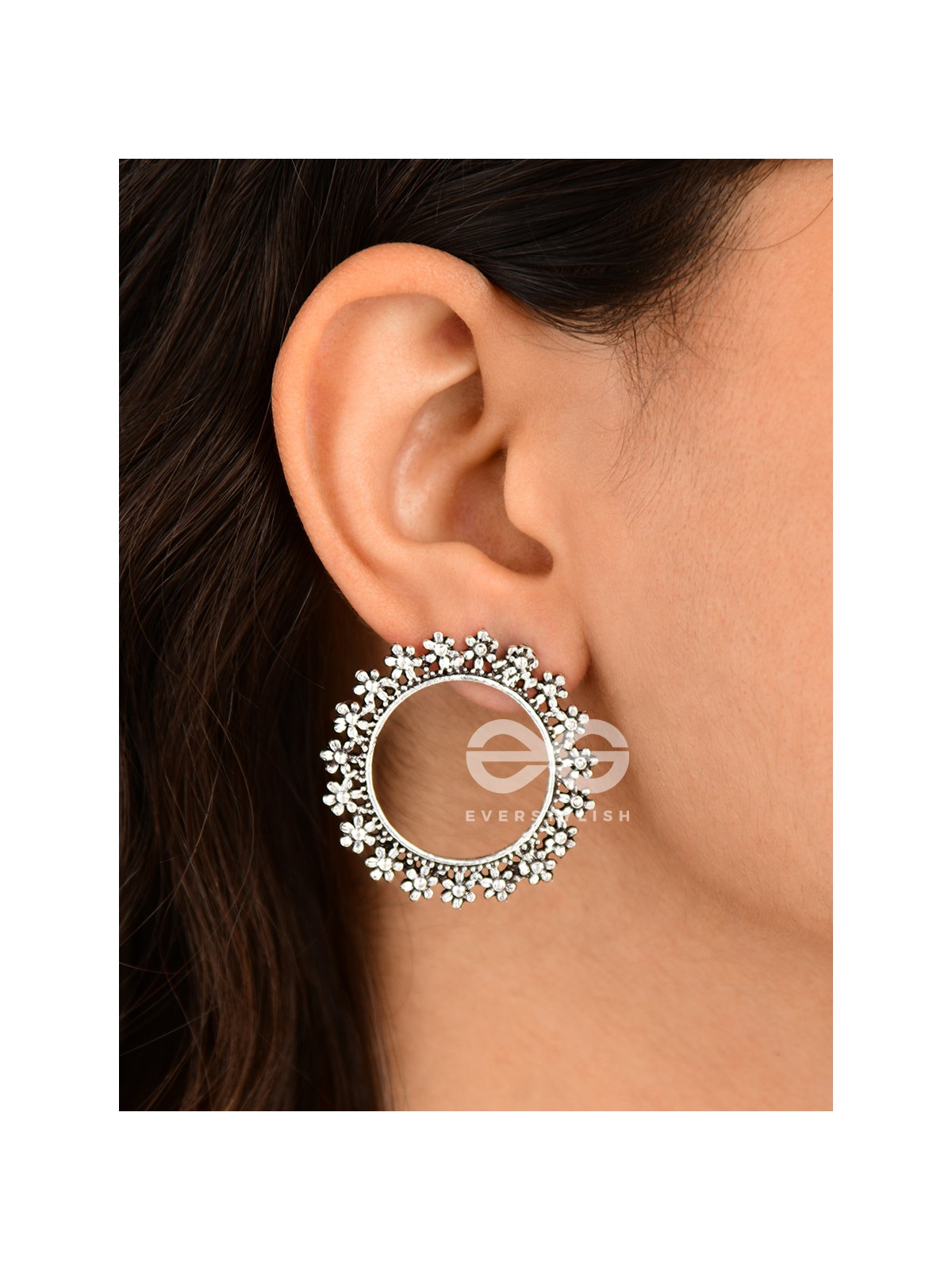 The Flowery Circles - Oxidised Boho Earrings