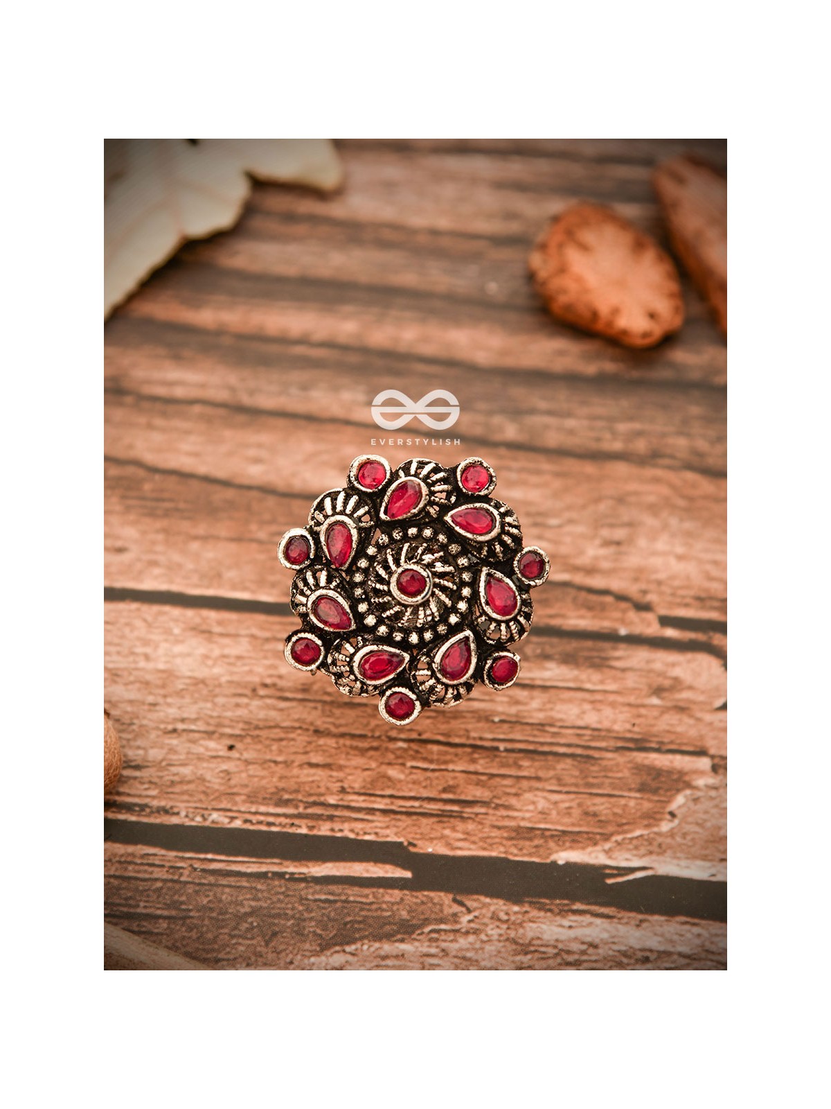 The Charlize Ring (Adjustable) - Ruby Red - The Embellished Oxidised Collection