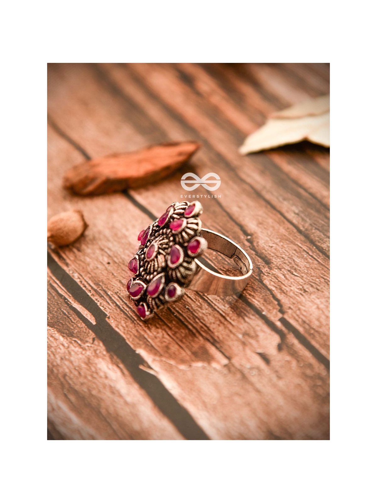 The Charlize Ring (Adjustable) - Ruby Red - The Embellished Oxidised Collection