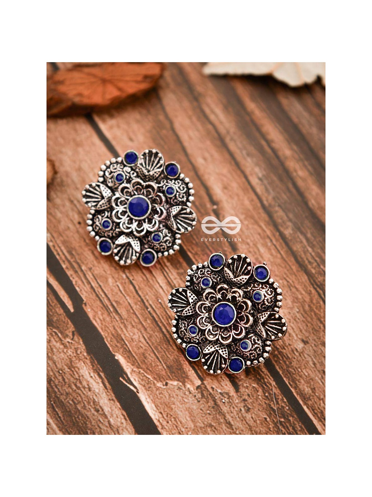 The Intriguing Affair Studs - Royal Blue - The Embellished Oxidised Collection