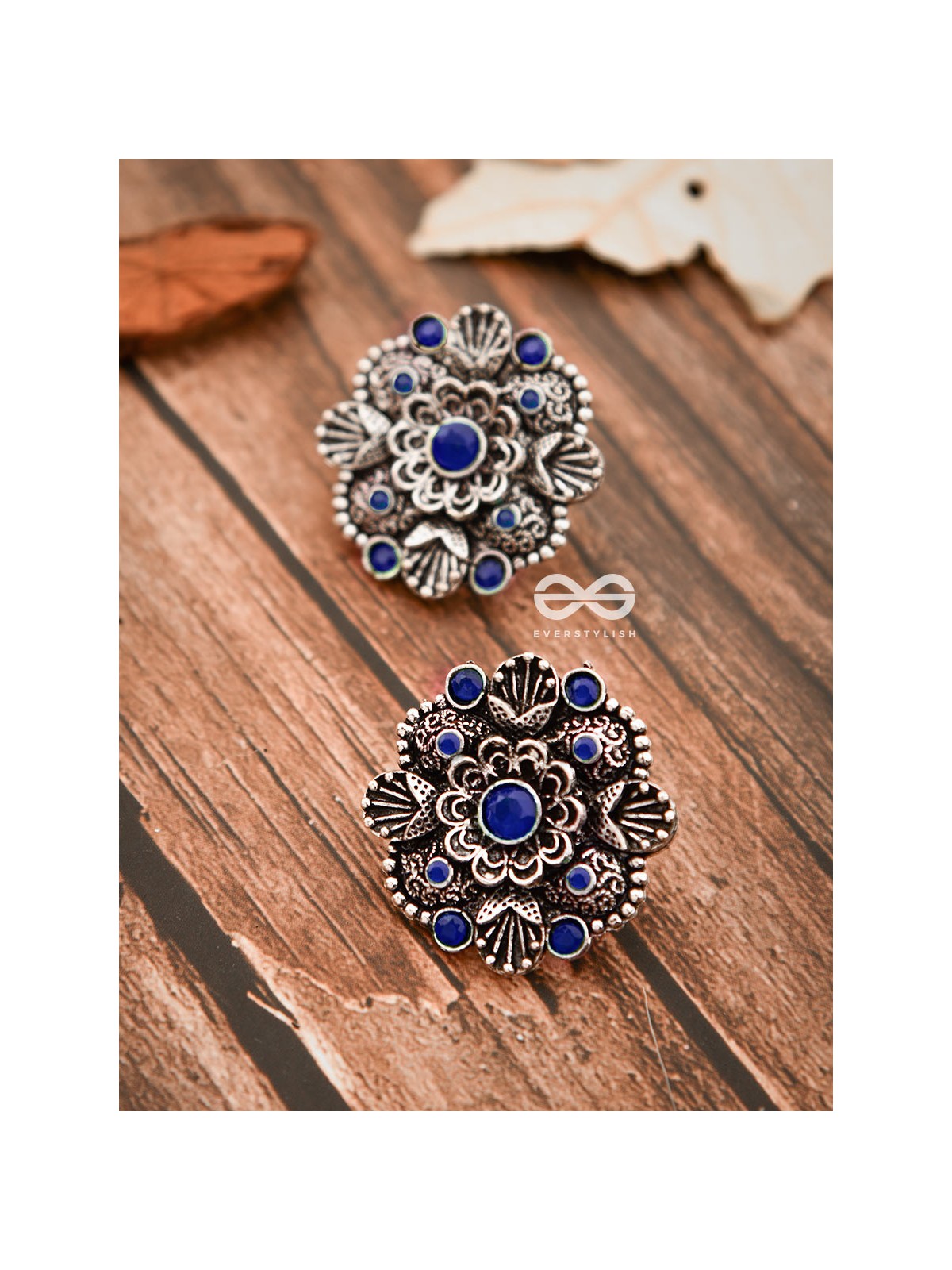 The Intriguing Affair Studs - Royal Blue - The Embellished Oxidised Collection