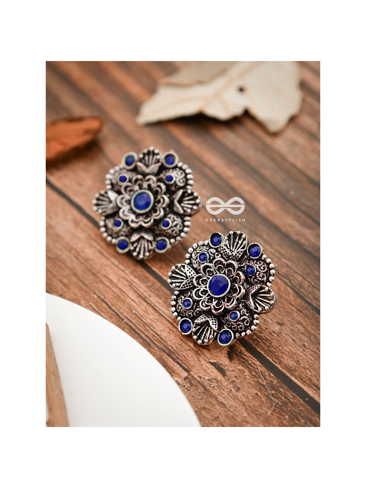 The Intriguing Affair Studs - Royal Blue - The Embellished Oxidised Collection