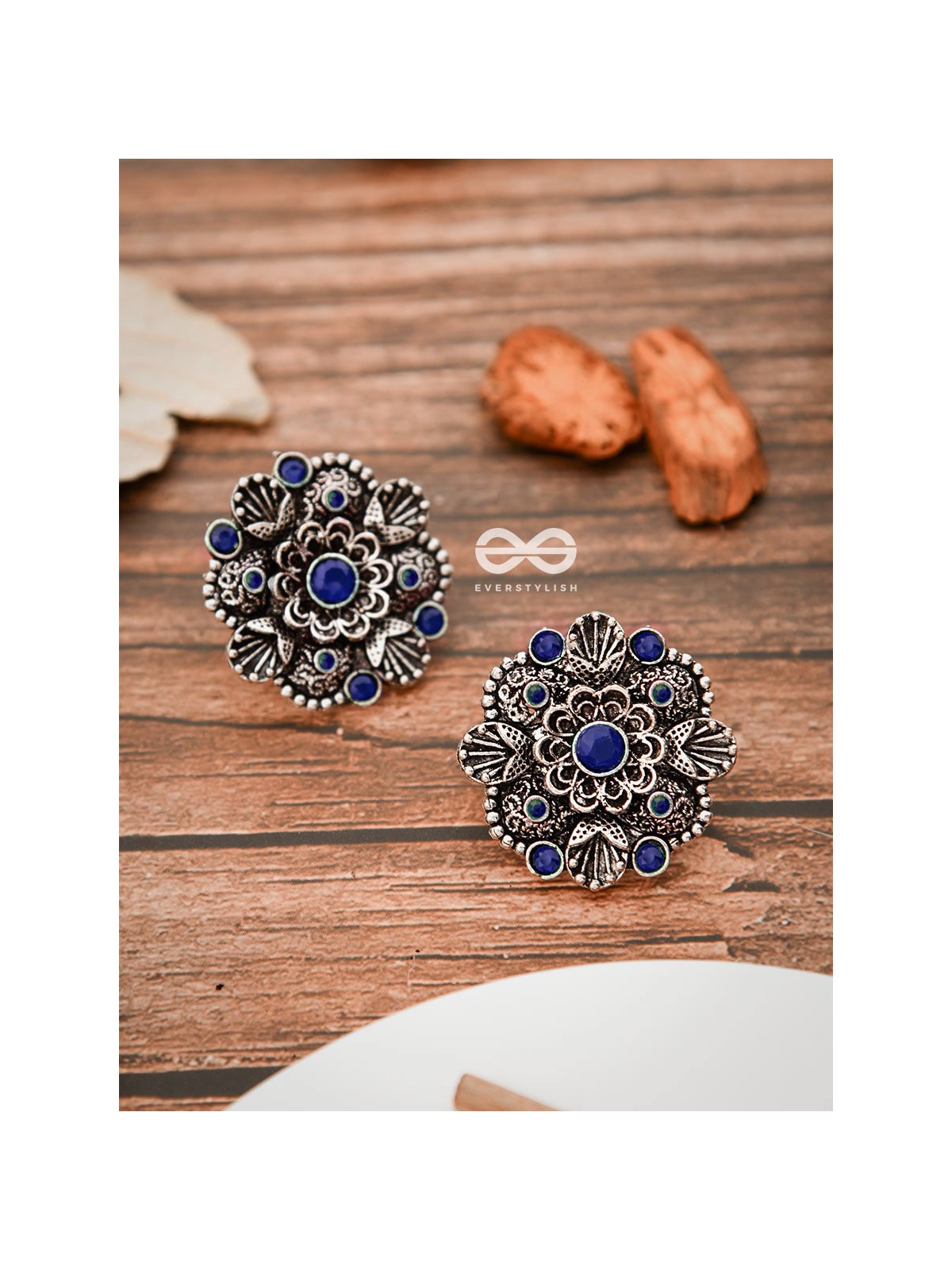 The Intriguing Affair Studs - Royal Blue - The Embellished Oxidised Collection