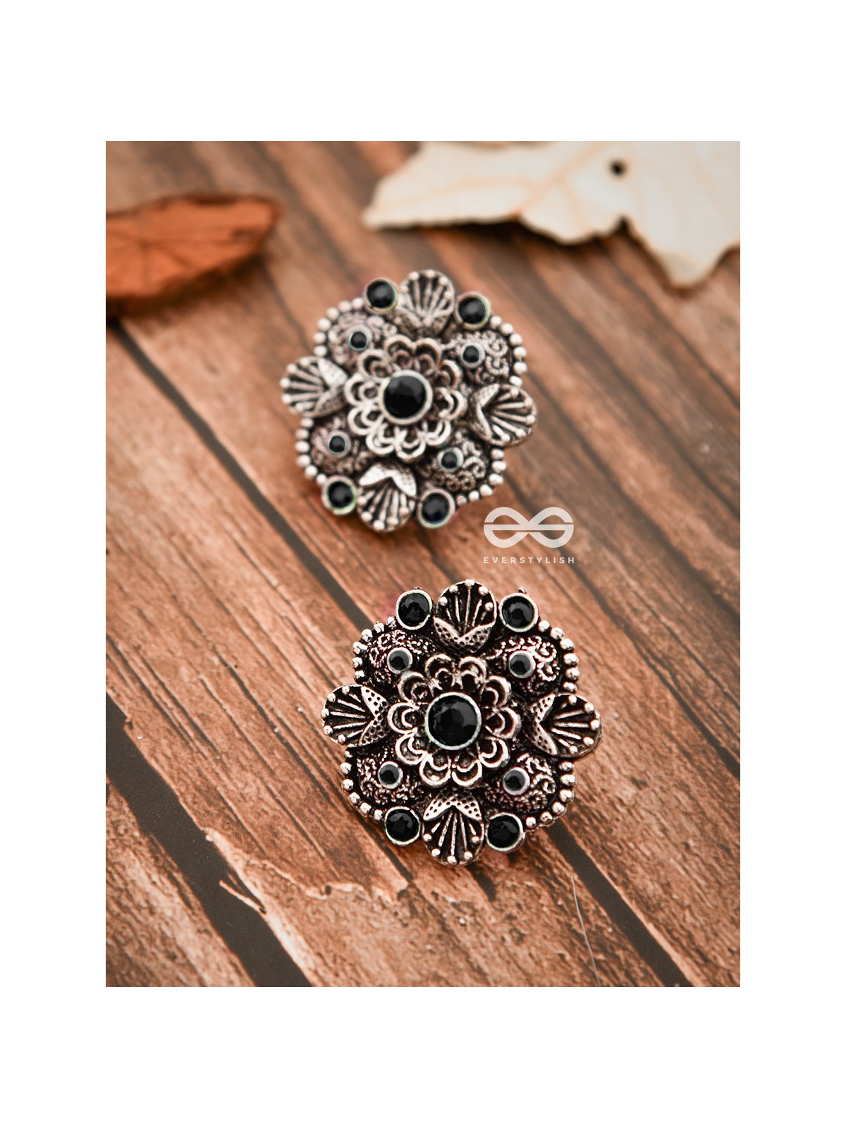 The Intriguing Affair Studs - Onyx Black - The Embellished Oxidised Collection