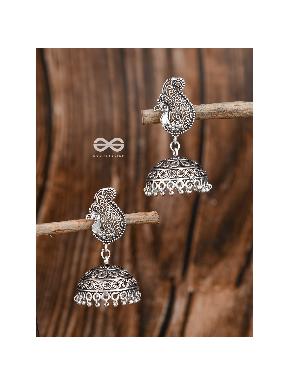 The Intricate Peacock Jhumkis - Oxidised Boho Earrings