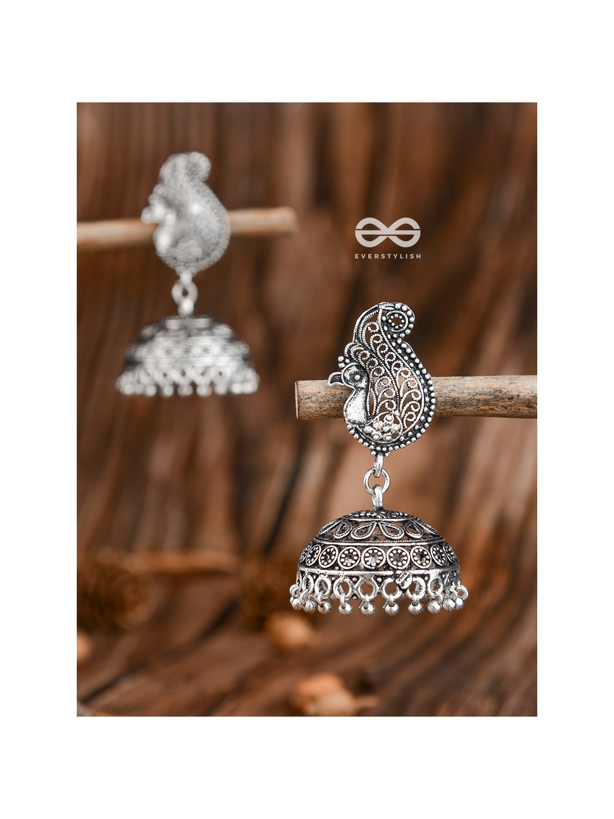 The Intricate Peacock Jhumkis - Oxidised Boho Earrings