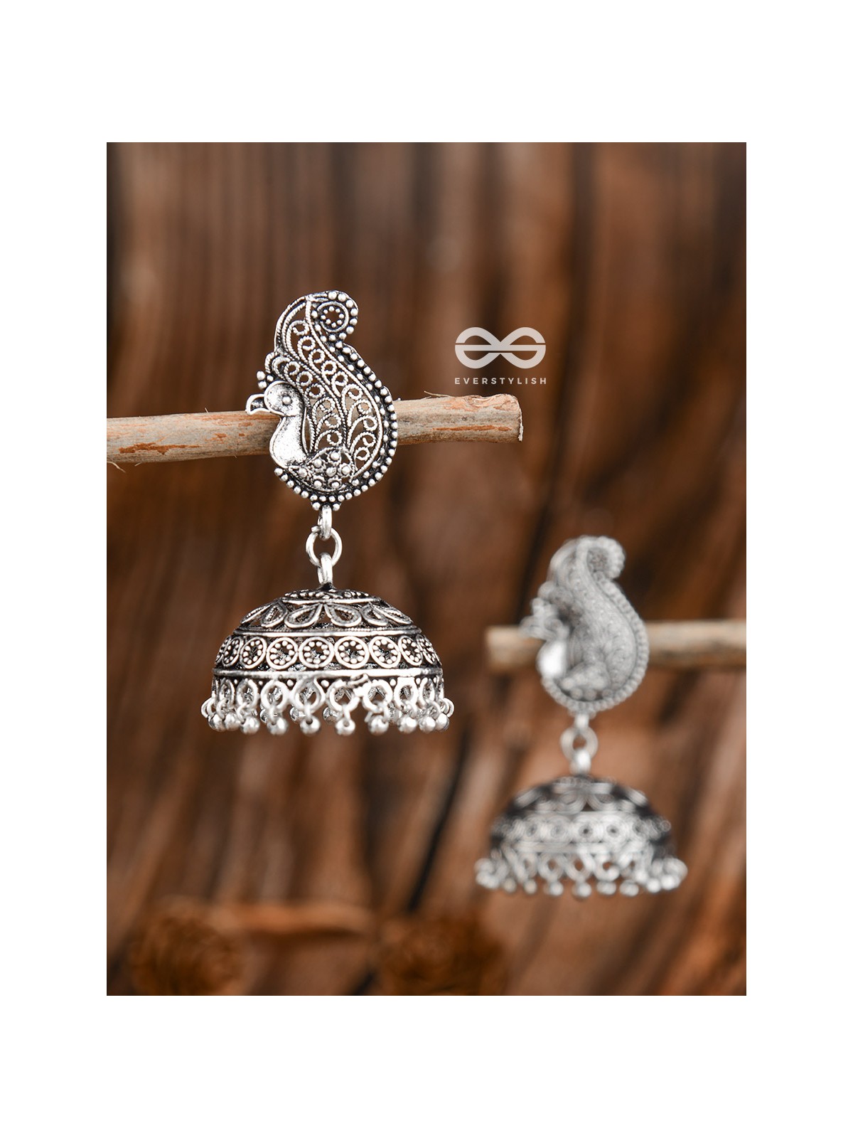 The Intricate Peacock Jhumkis - Oxidised Boho Earrings