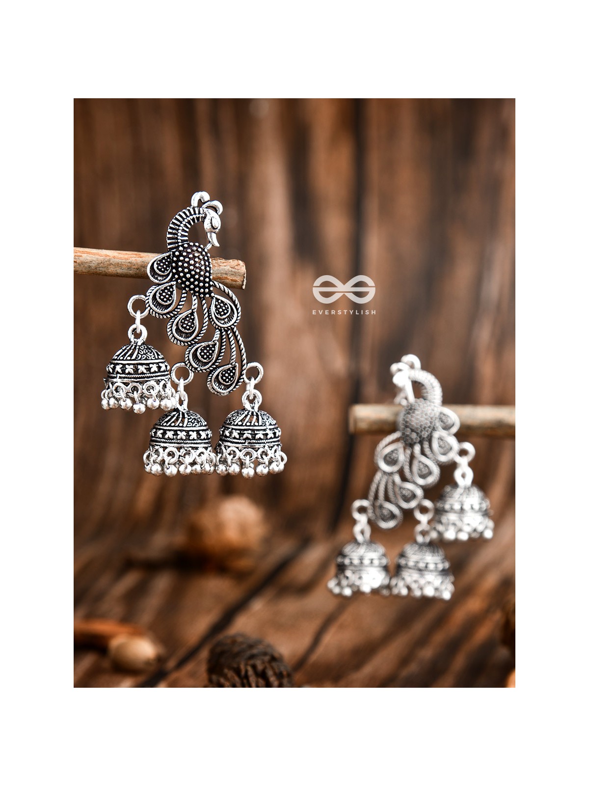 The Intricate Peacocks - Triple Boho Jhumki Earrings