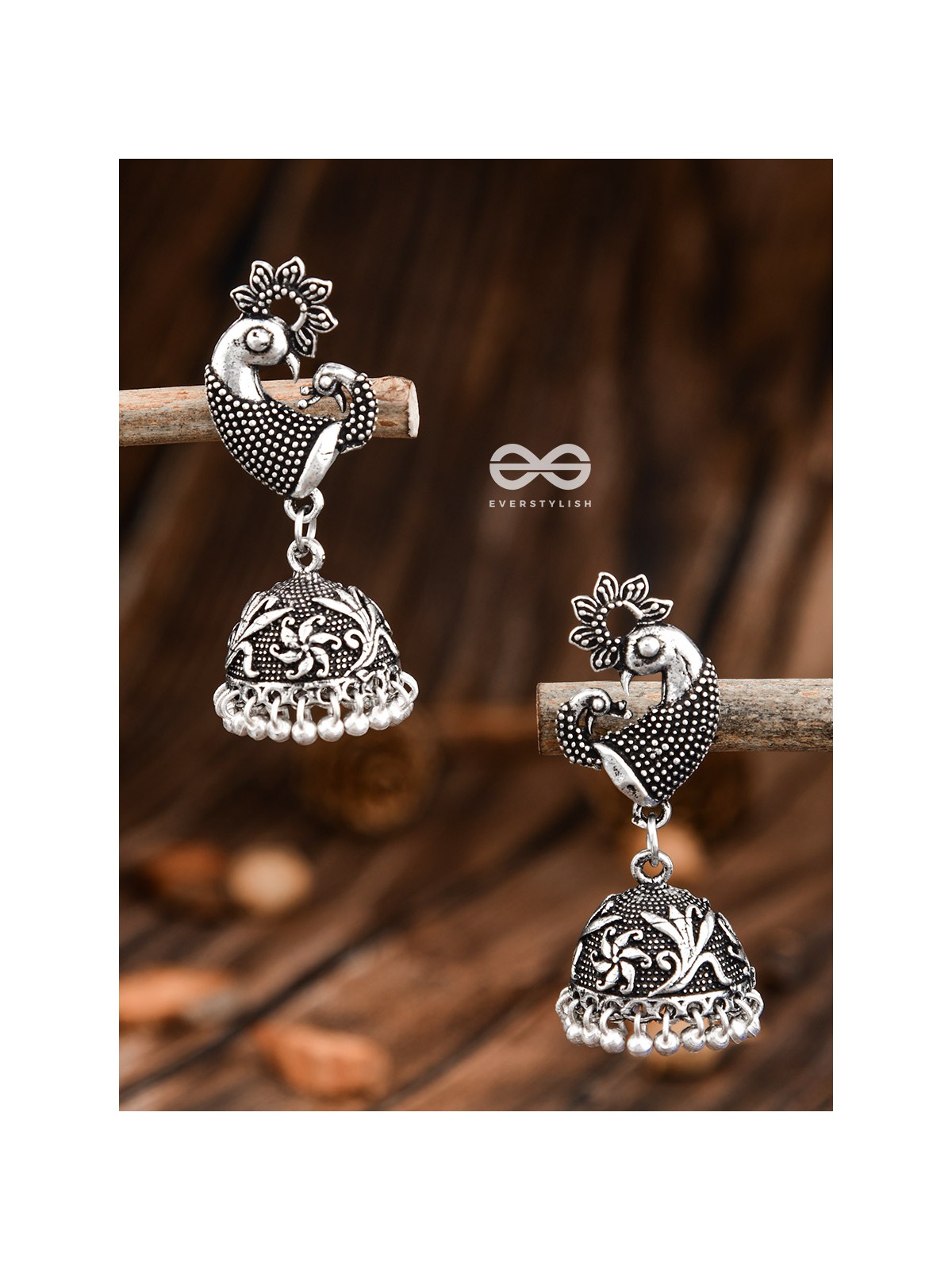 The Vintage Artistic Peacock Jhumkis - Oxidised Earrings