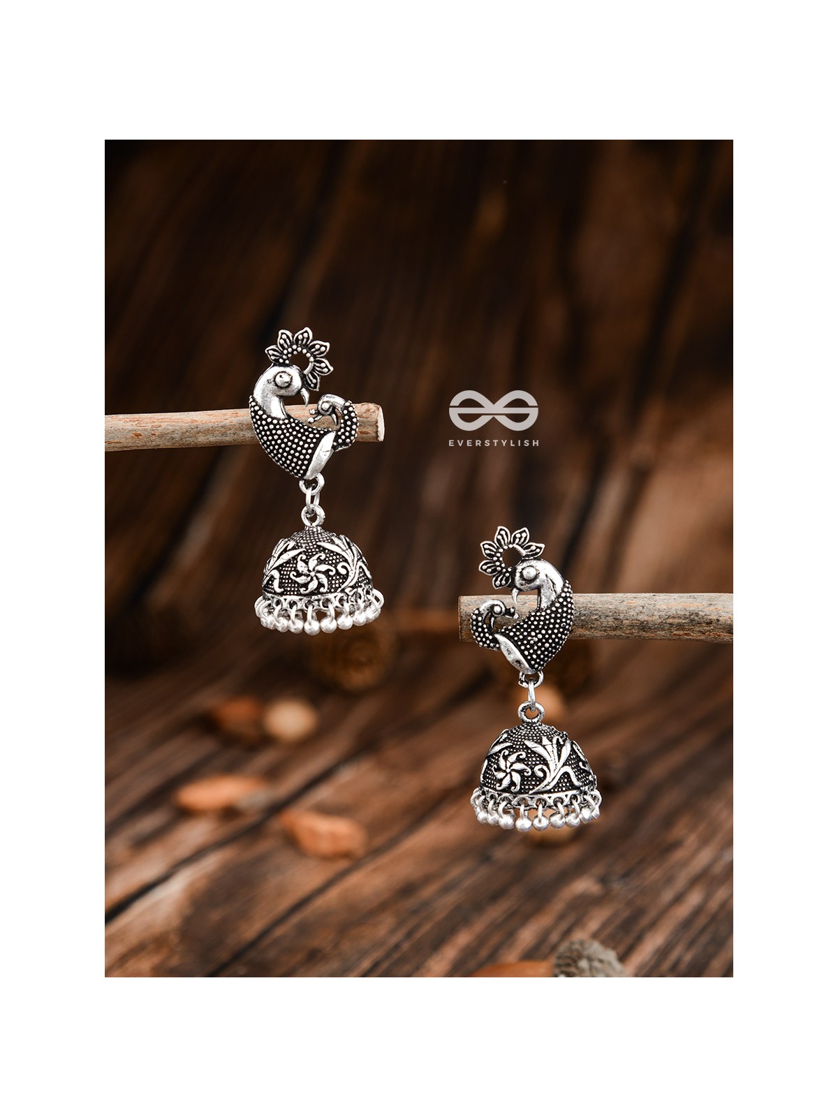 The Vintage Artistic Peacock Jhumkis - Oxidised Earrings