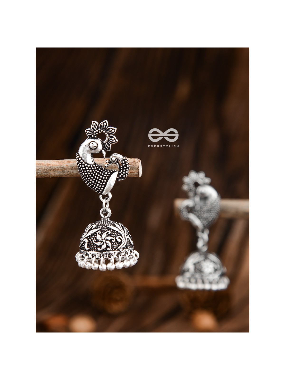 The Vintage Artistic Peacock Jhumkis - Oxidised Earrings