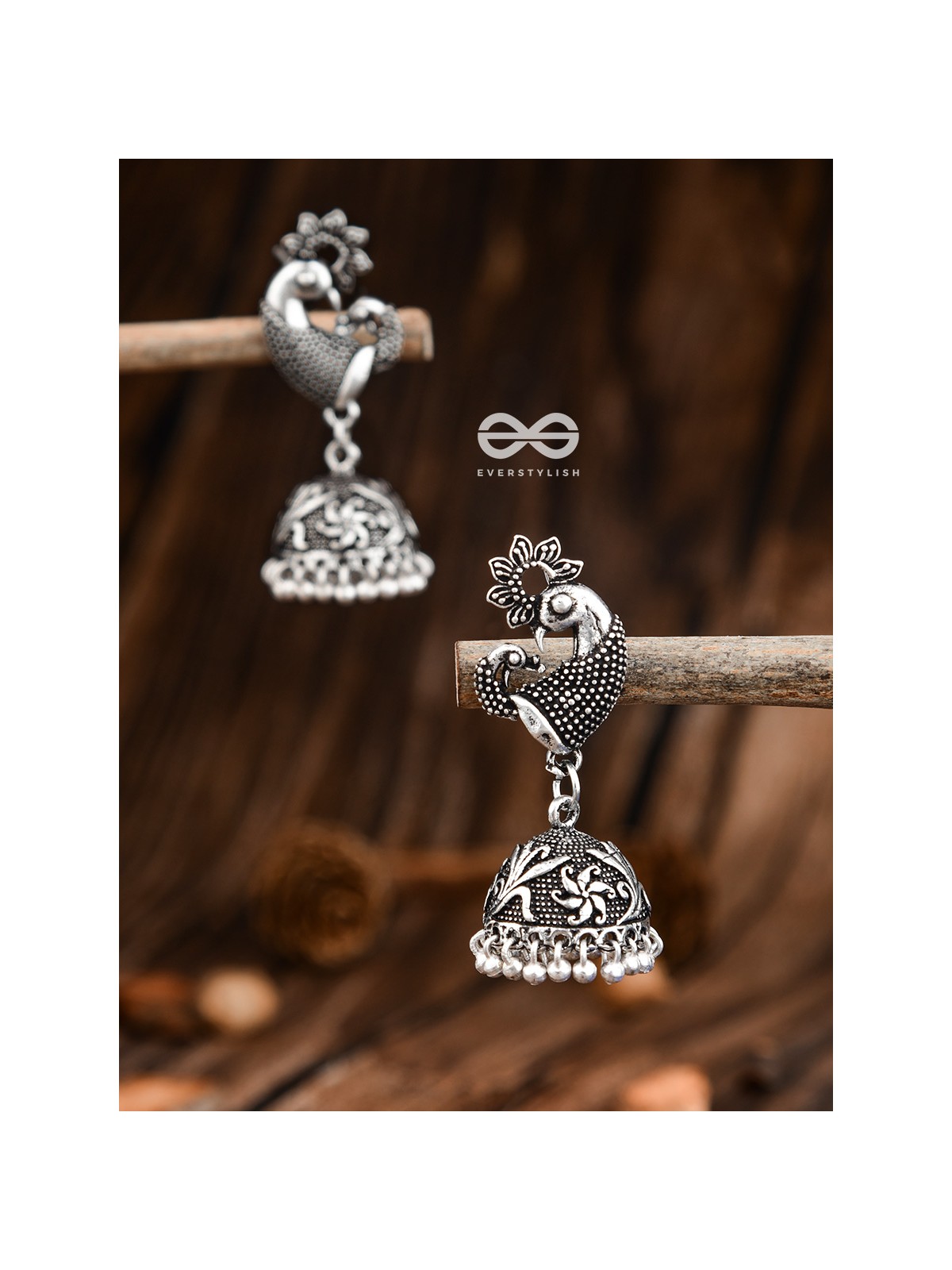 The Vintage Artistic Peacock Jhumkis - Oxidised Earrings