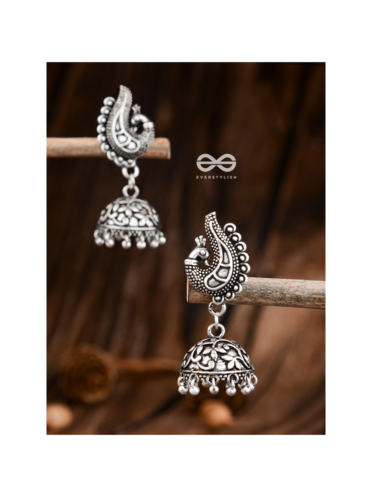 The Intricate Artistic Peacock Jhumkis - Oxidised Earrings
