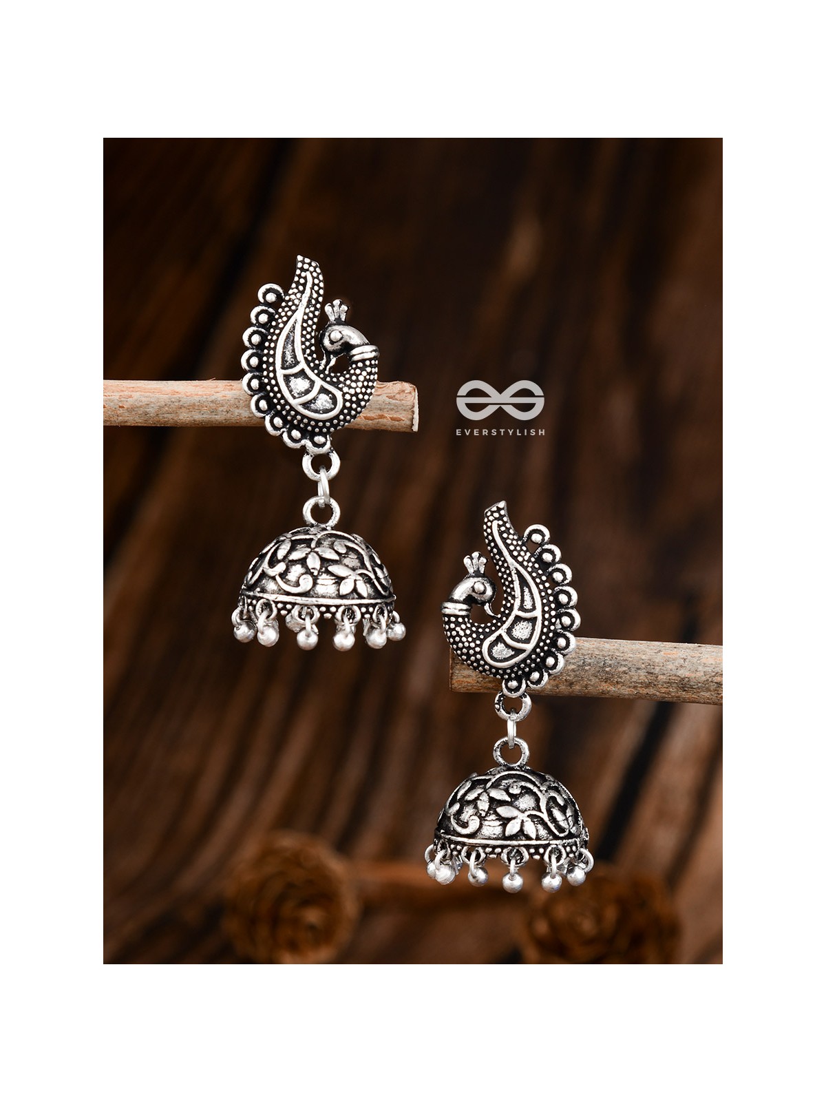 The Intricate Artistic Peacock Jhumkis - Oxidised Earrings