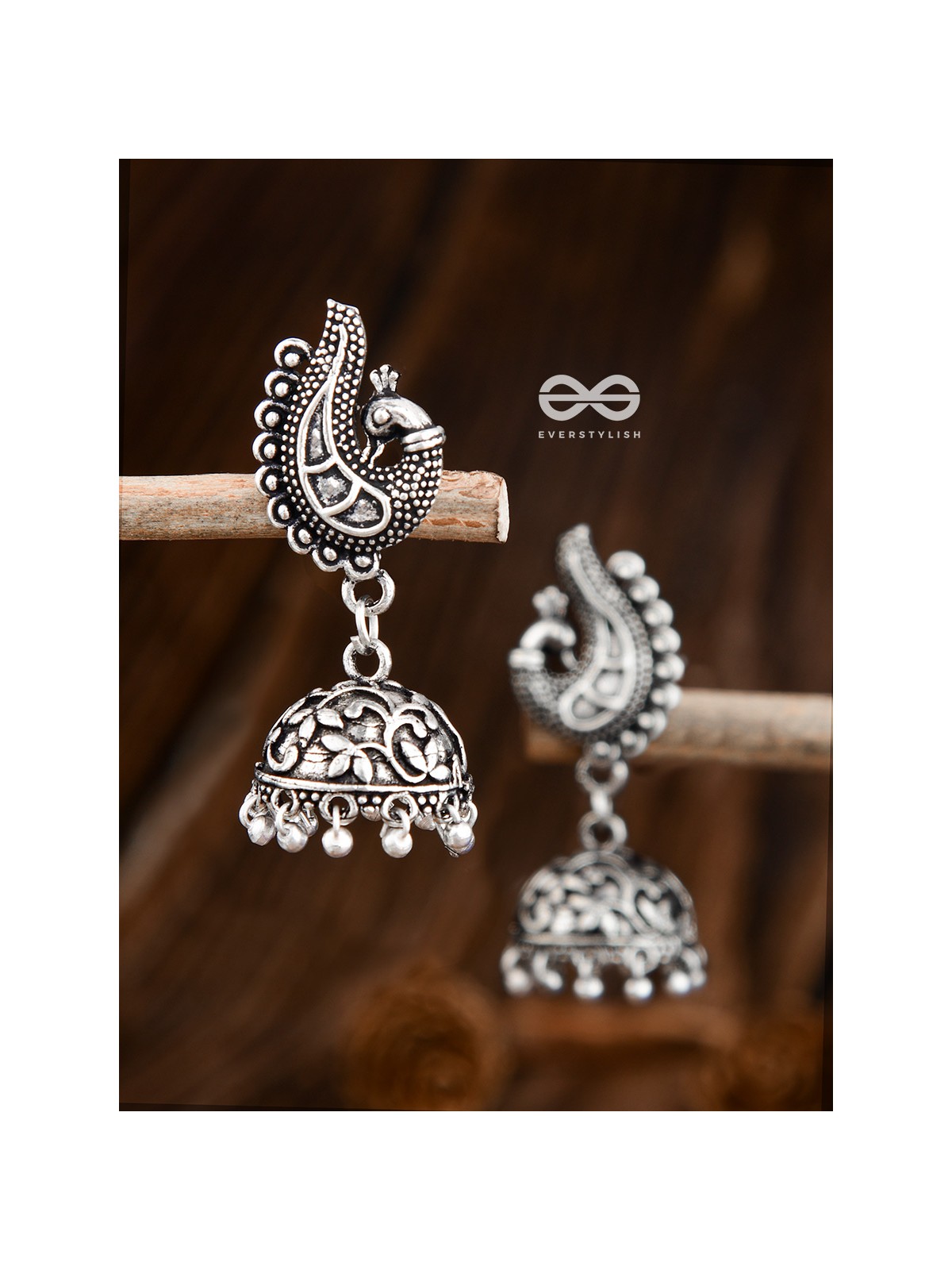The Intricate Artistic Peacock Jhumkis - Oxidised Earrings