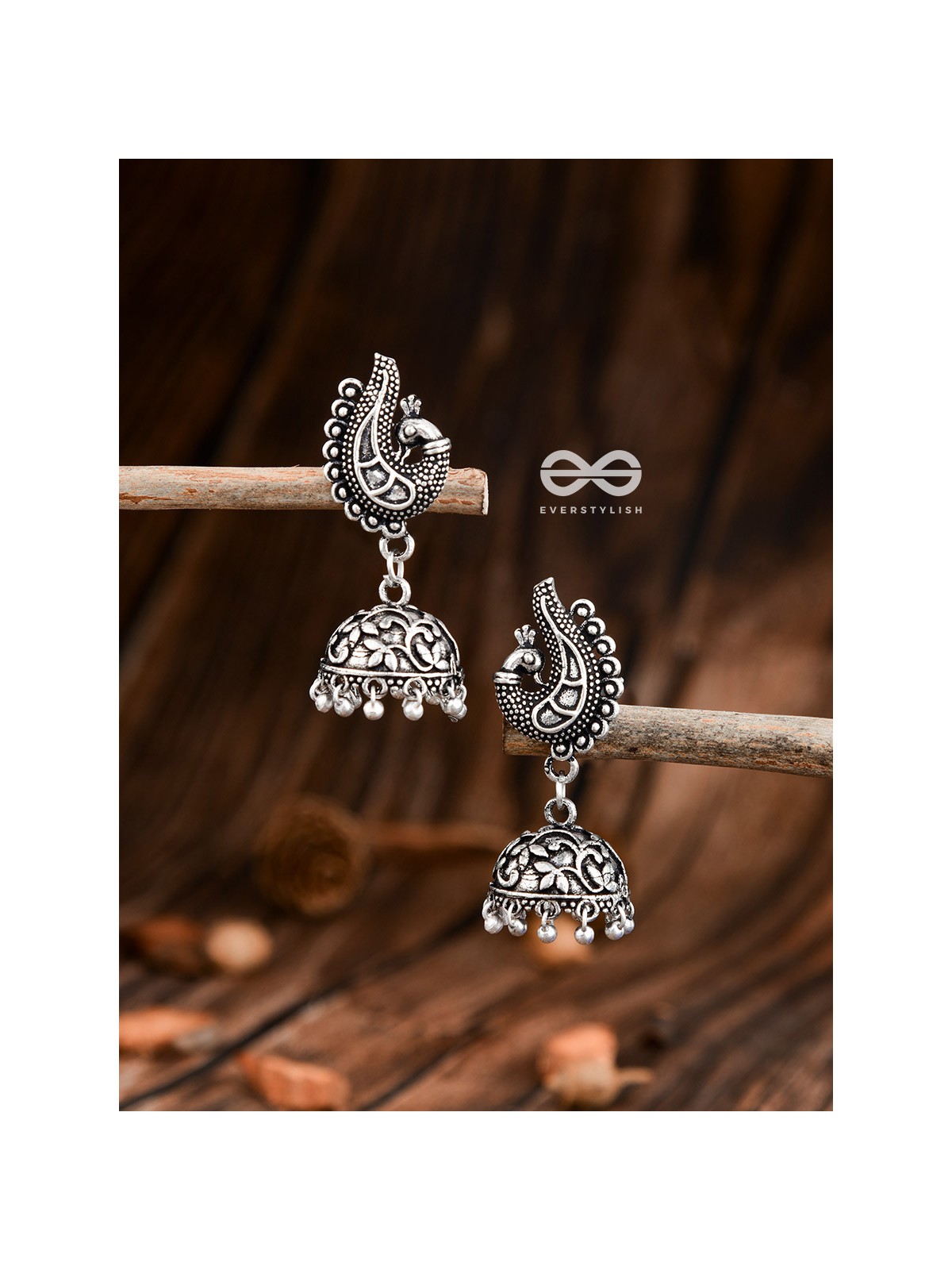 The Intricate Artistic Peacock Jhumkis - Oxidised Earrings