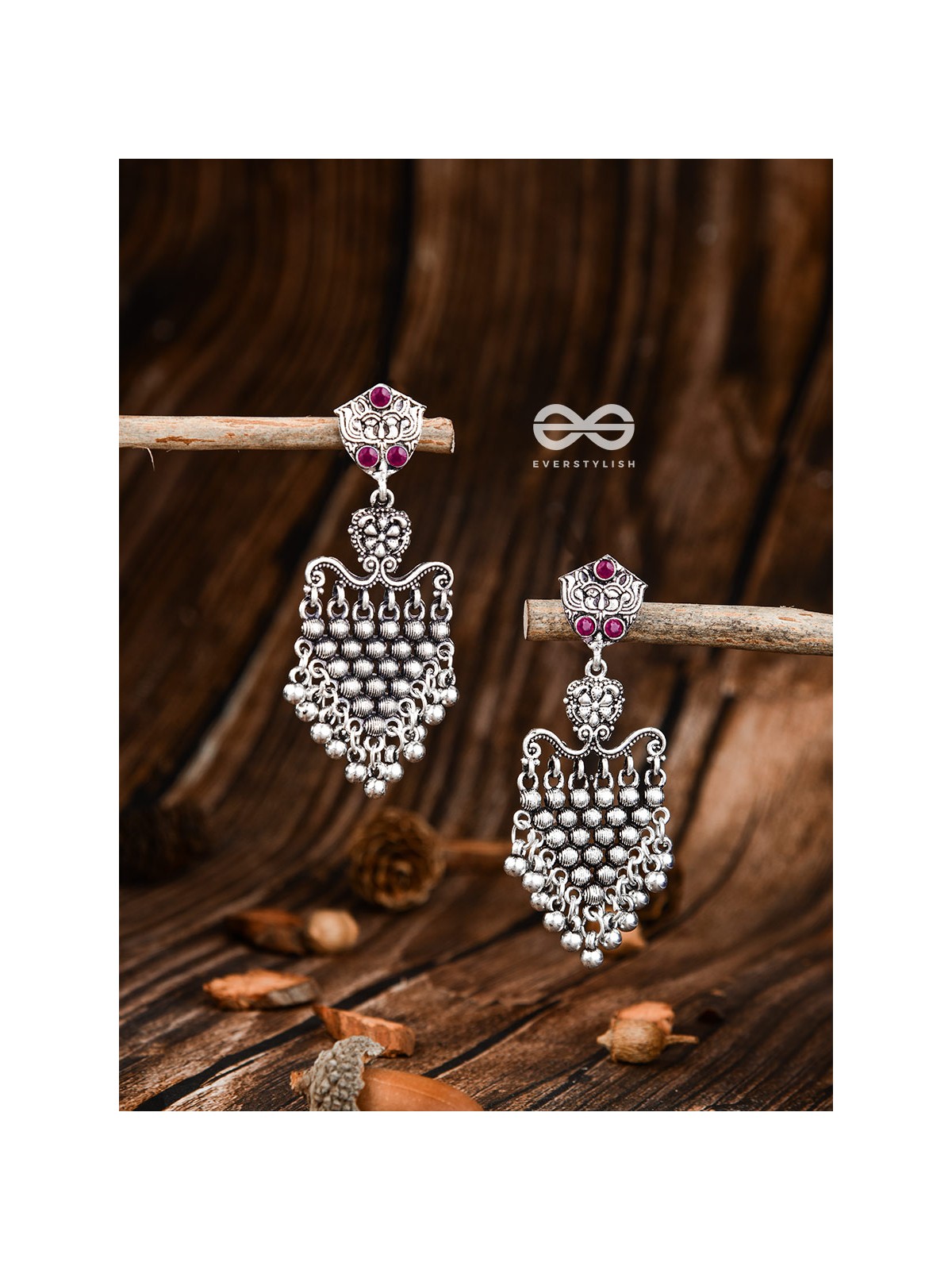 The Cute Mesh Earrings (Ruby Red) - The Embellished Oxidised Collection