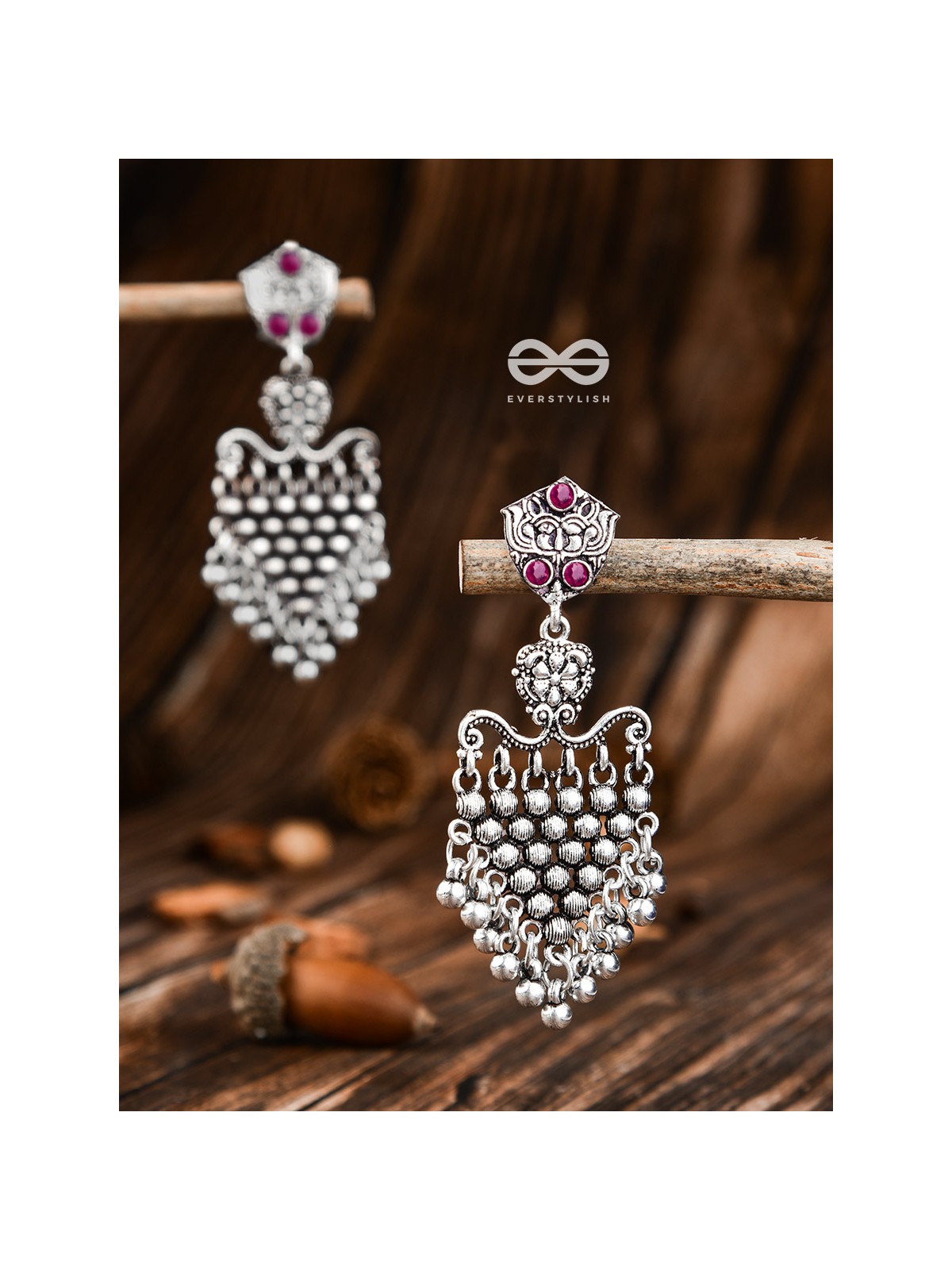 The Cute Mesh Earrings (Ruby Red) - The Embellished Oxidised Collection