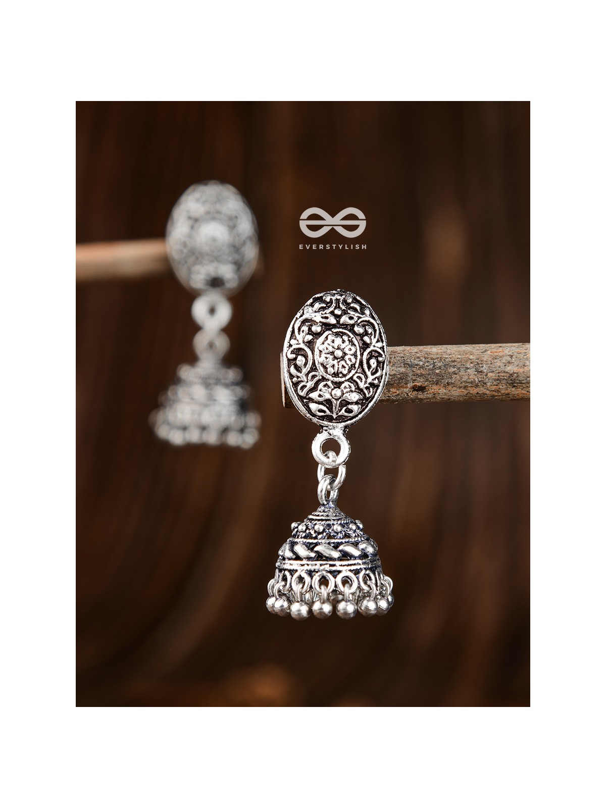 Little Floral Artwork - Oxidised Jhumki Earrings