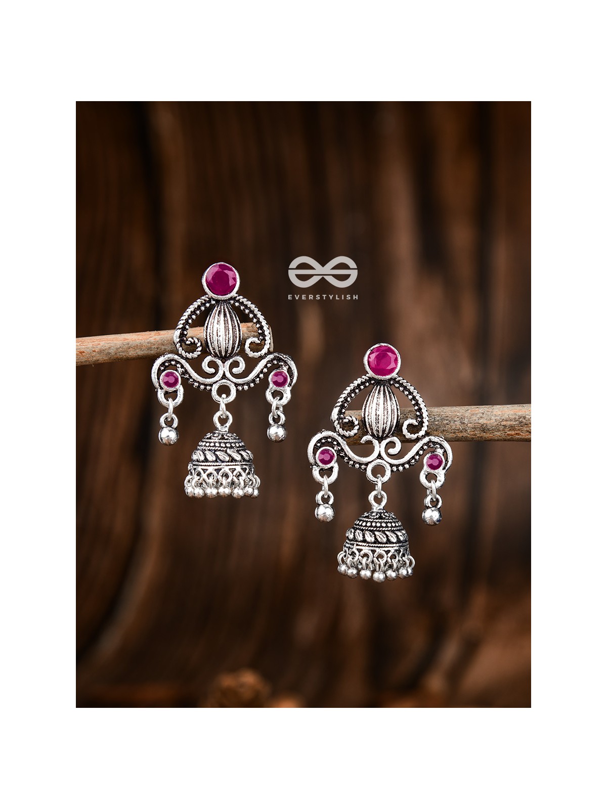 The Curved Artwork - Embellished Oxidised Earrings