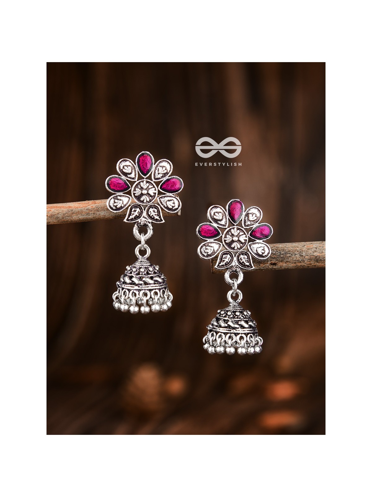 The Enamelled Floral Artwork (Ruby Red) - The Embellished Oxidised Collection