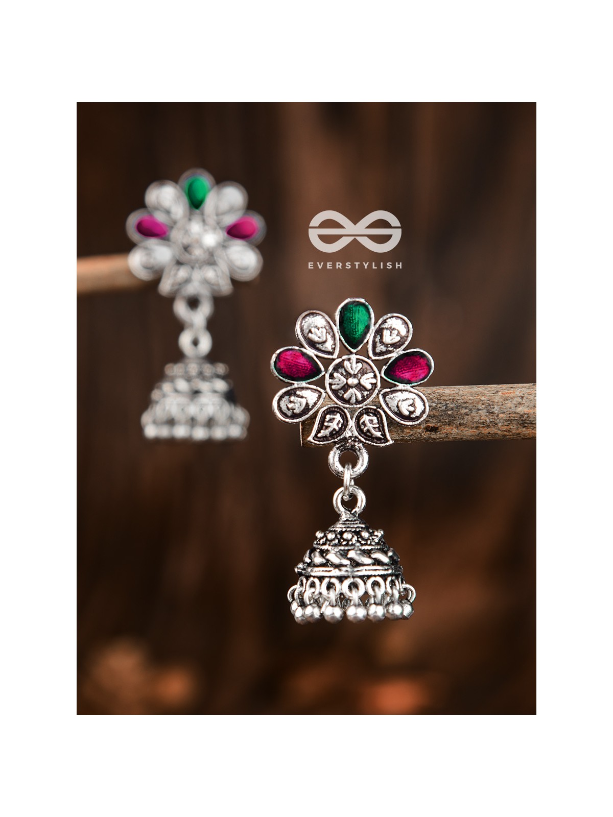 The Enamelled Floral Artwork (Ruby Emerald) - The Embellished Oxidised Collection