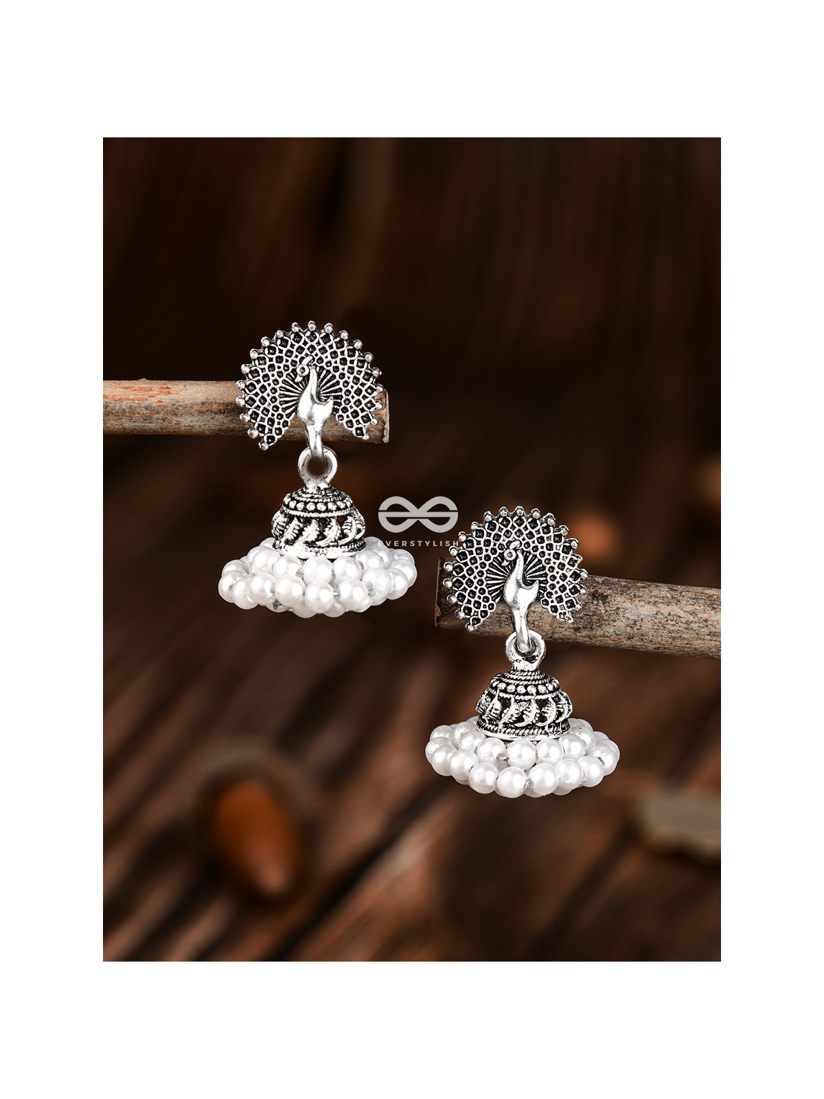 The Triple Threaded Pearl Peacock Jhumkis - Tiny Trinket Earrings