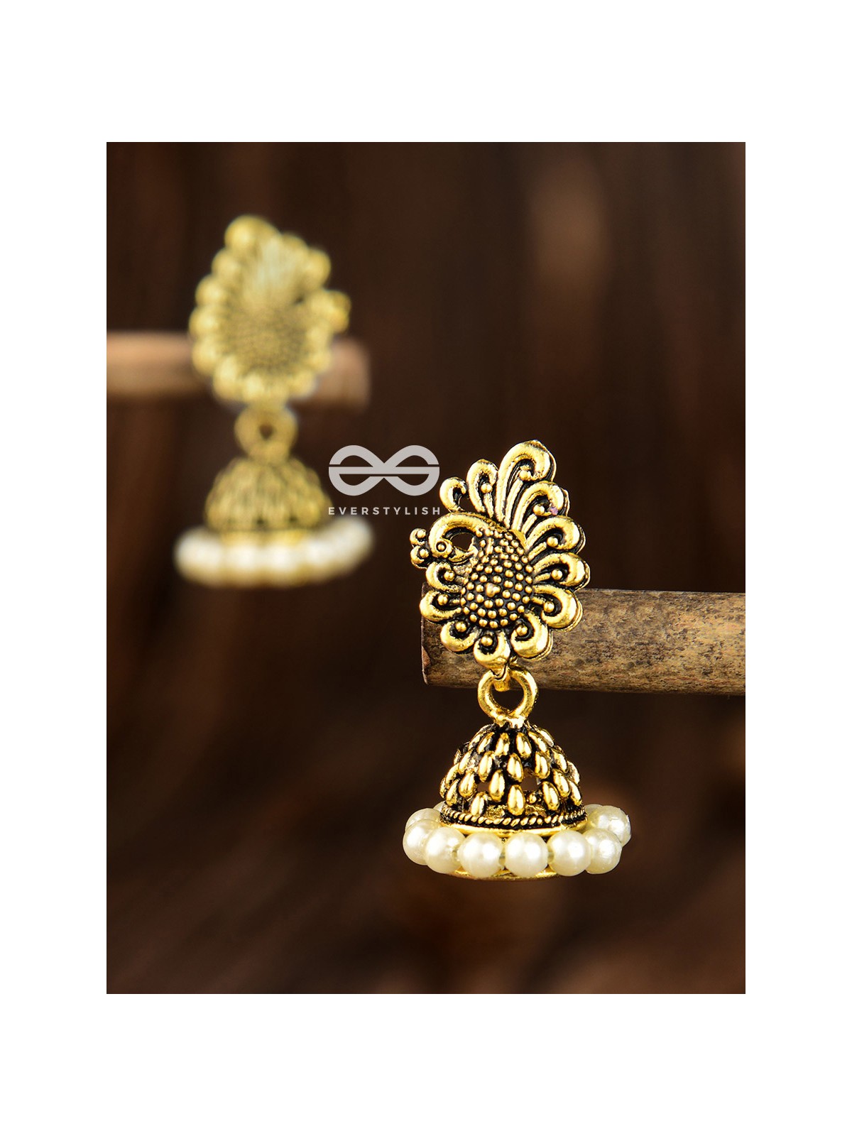The Tiny Golden Peacock Pearl Jhumkis - Tiny Trinket Earrings