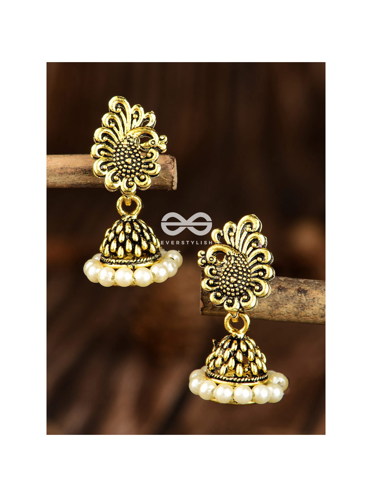 The Tiny Golden Peacock Pearl Jhumkis - Tiny Trinket Earrings