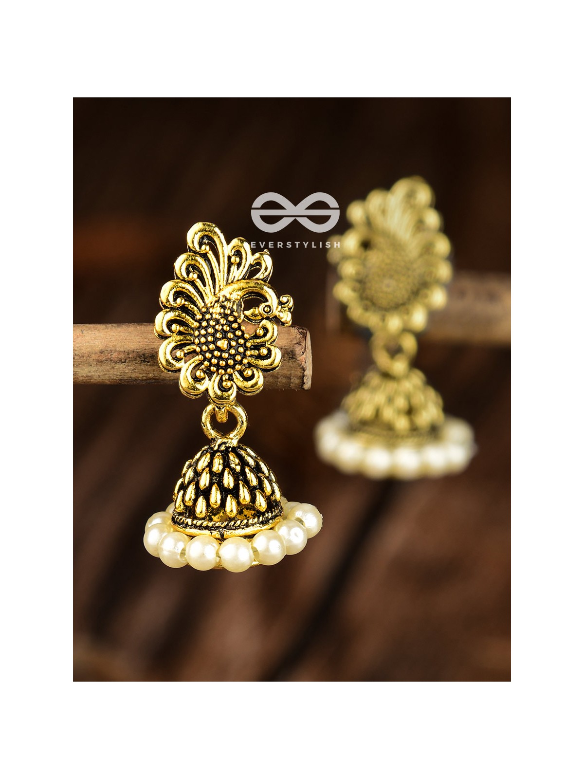 The Tiny Golden Peacock Pearl Jhumkis - Tiny Trinket Earrings