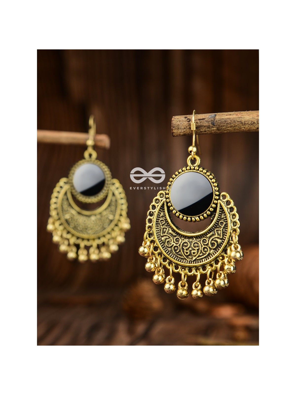 The Mirror Motifs- Oxidised Boho Earrings (Golden)