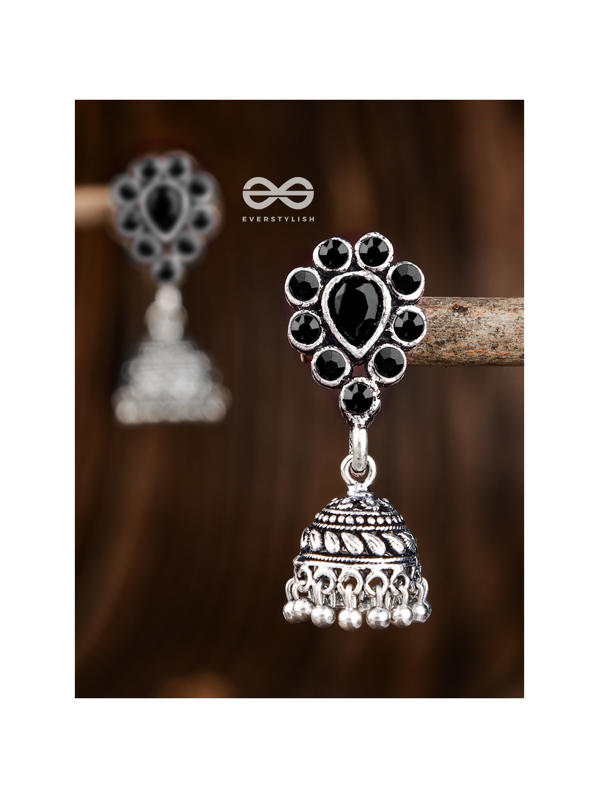 The Shimmery Droplet Jhumkis - The Embellished Oxidised Collection