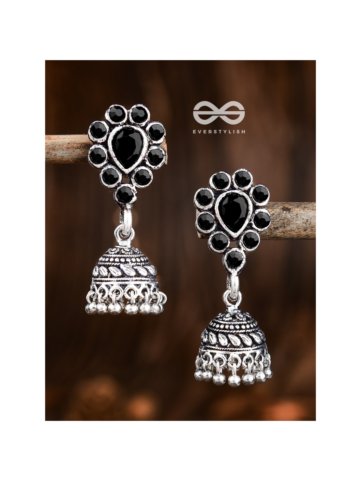 The Shimmery Droplet Jhumkis - The Embellished Oxidised Collection