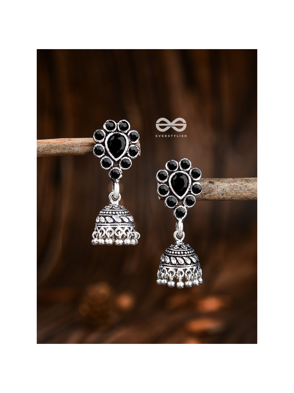 The Shimmery Droplet Jhumkis - The Embellished Oxidised Collection